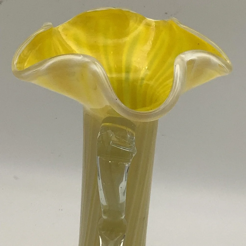 Vintage Murano Style Handblown Yellow and Clear Swirl Glass Vase